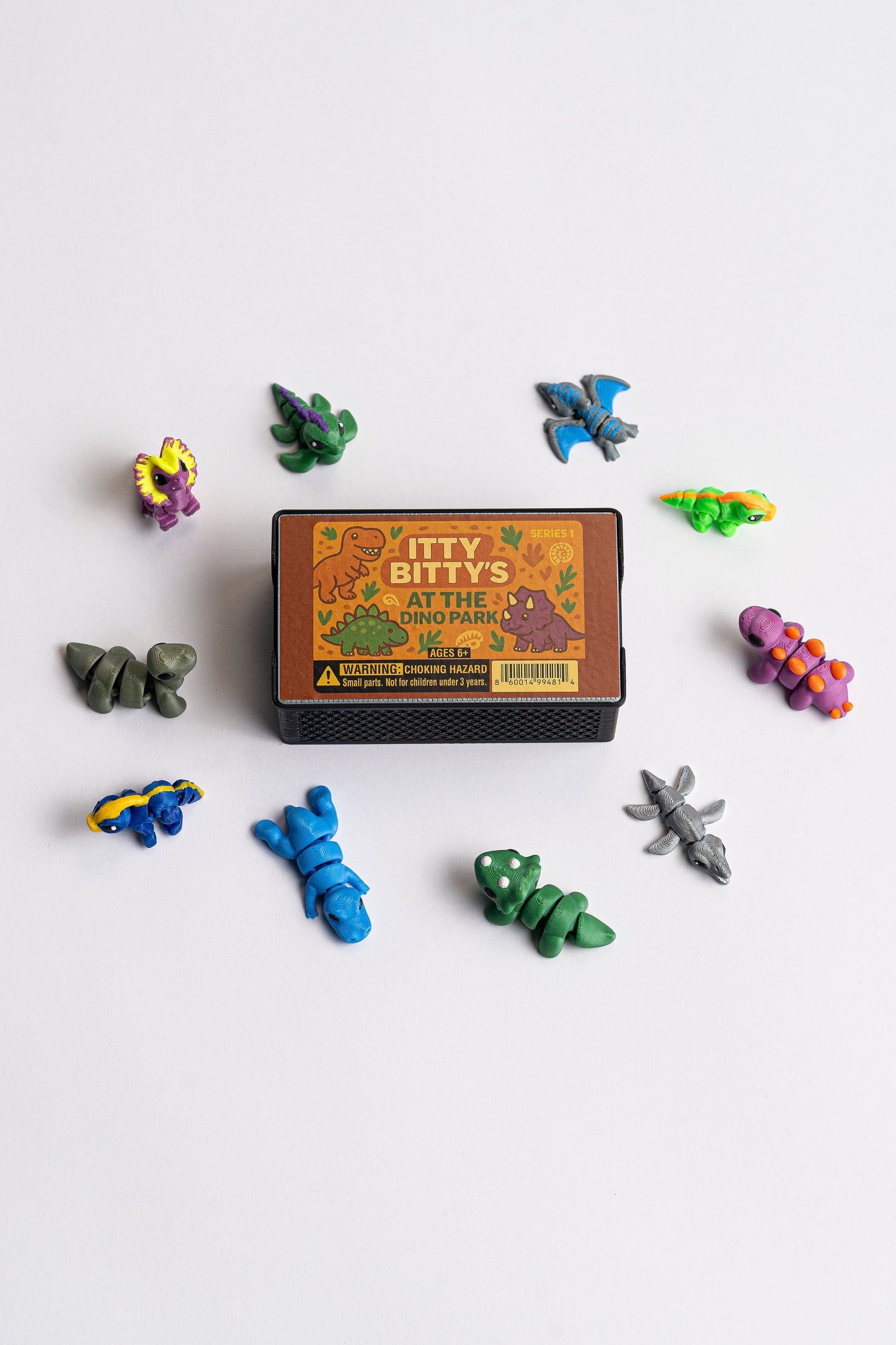 🦖 Itty Bitty Dino Pack – 10 Mini Articulating Dinosaur Fidget Toys for Kids (Sensory & Classroom Friendly)
